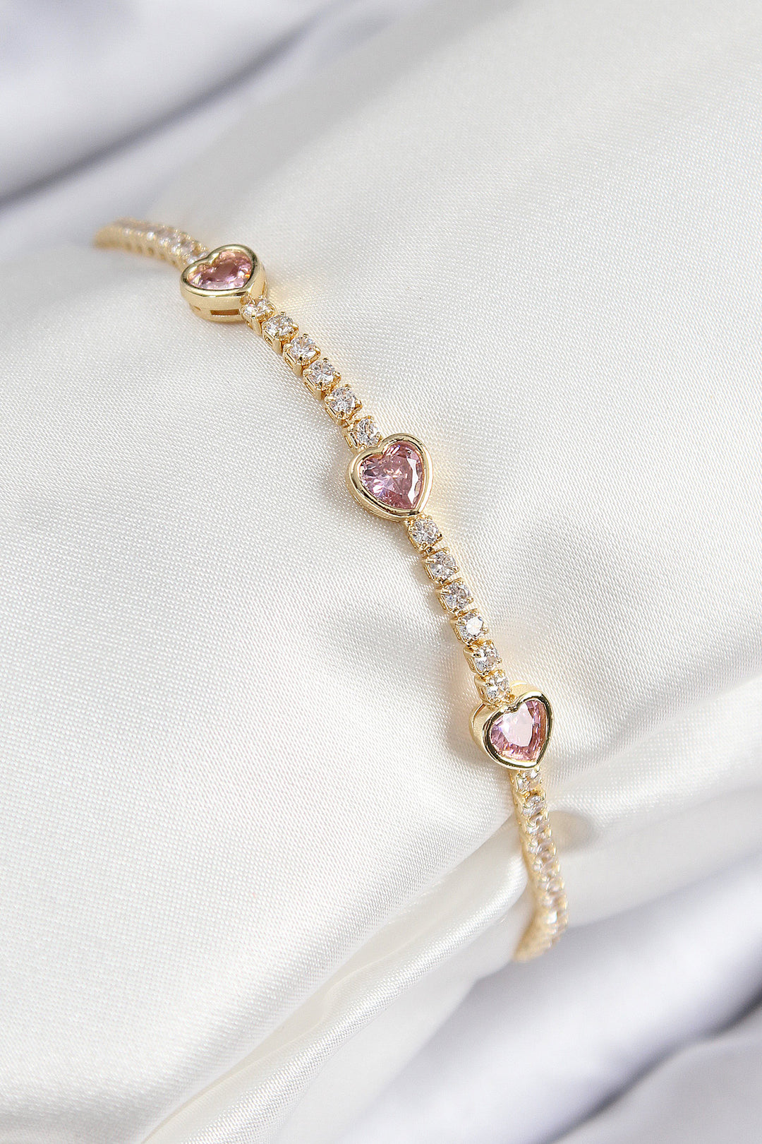 EBJ Rice Zircon Stone Pink Heart Model Gold Color Women's Bracelet - Cancún