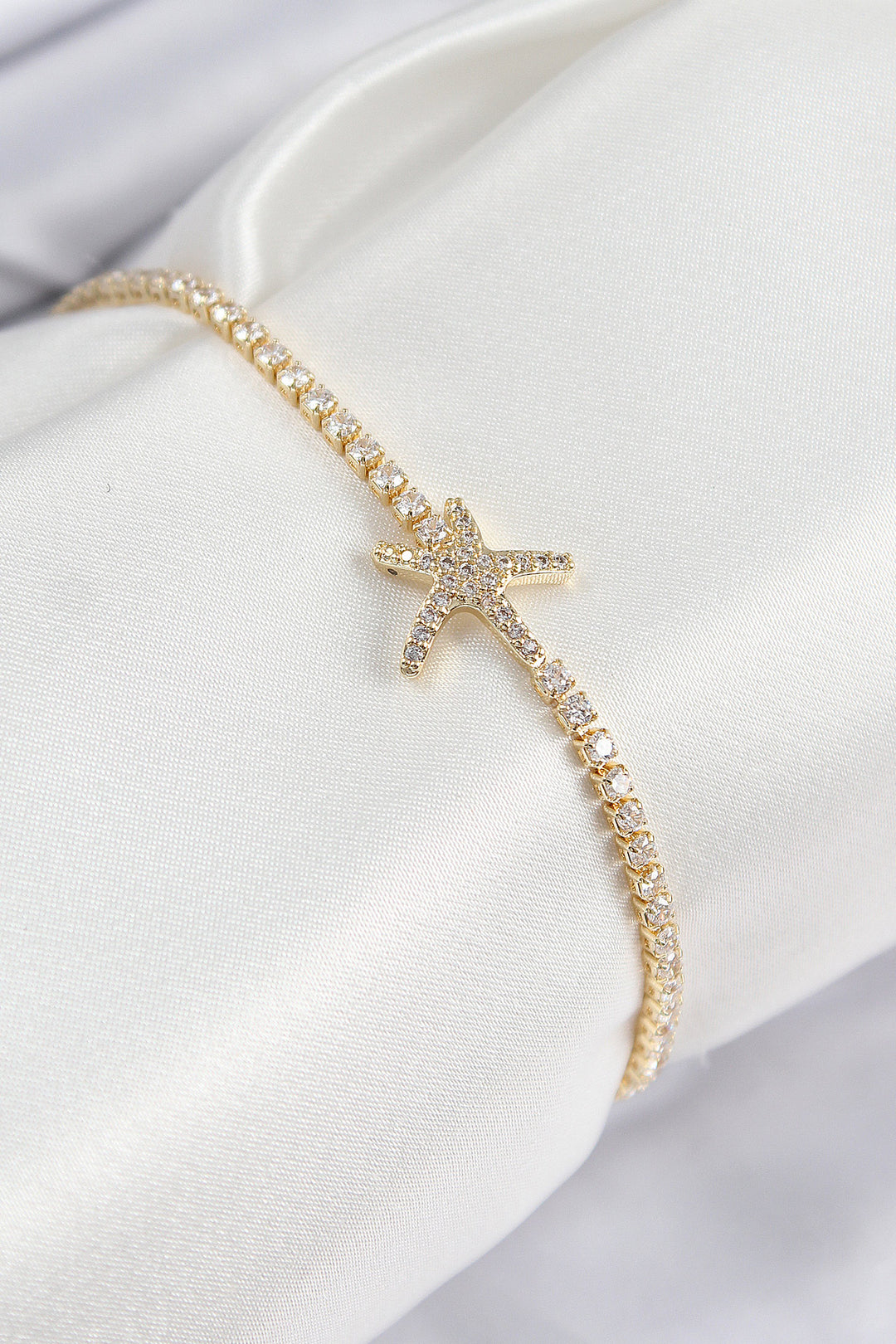 EBJ Rice Zircon Stone Starfish Model Gold Color Women's Bracelet - Stanton