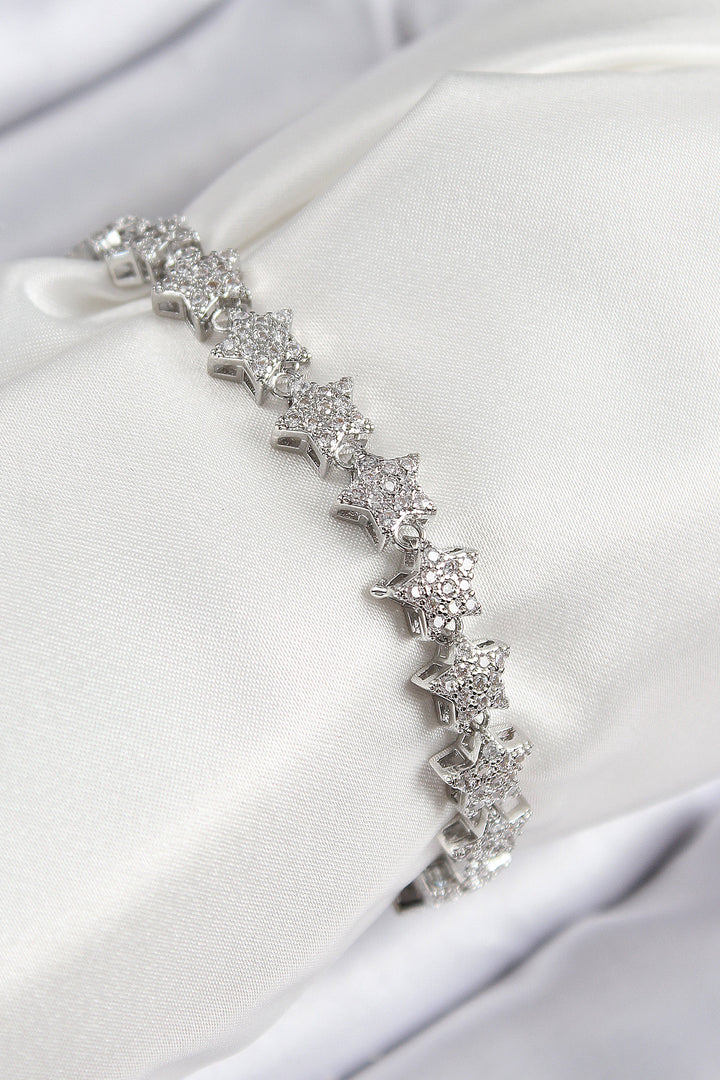 EBJ VIP Series Silver Color Women's Bracelet with Row of Star Model Zircon Stones - Tucson