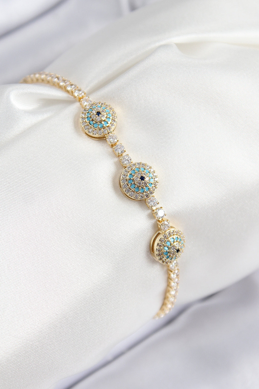EBJ Rice Zircon Stone Evil Eye Model Gold Color Women's Bracelet - Joliette