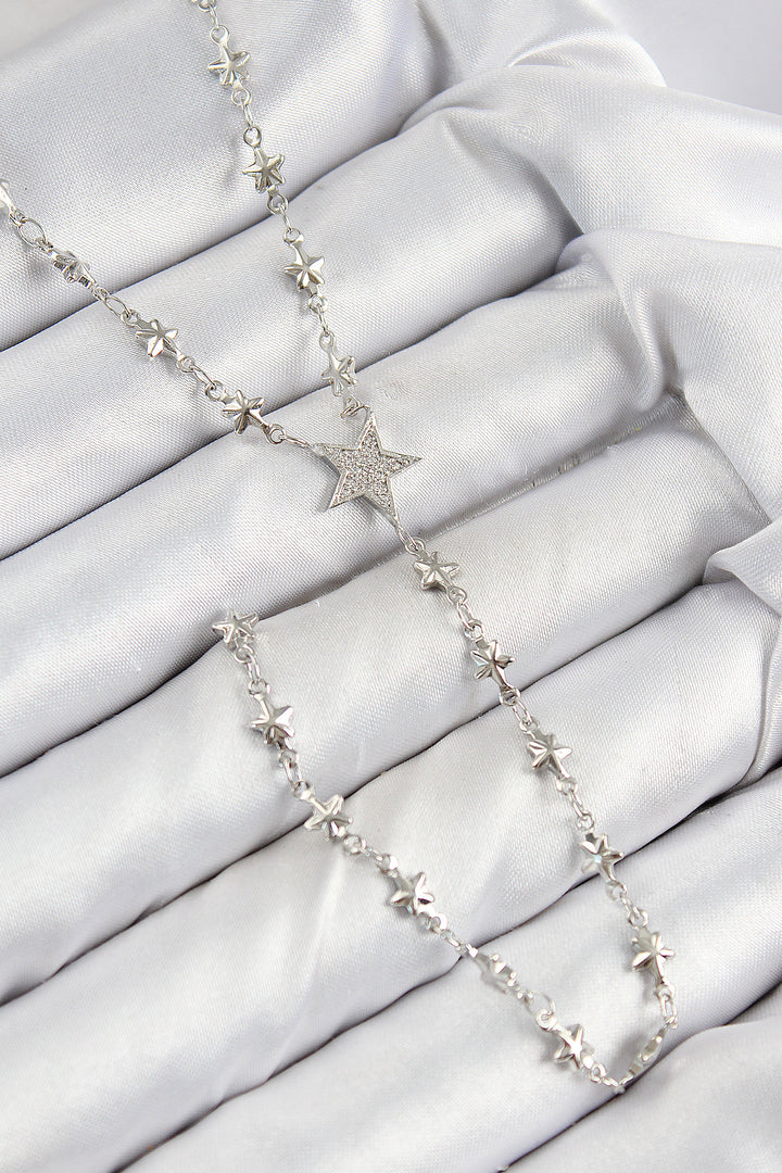 EBJ Rice Zircon Stone Star Model Silver Color Y Necklace - Moorpark
