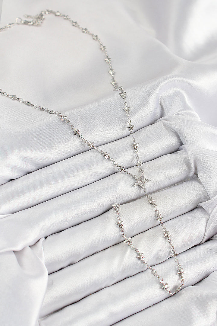 EBJ Rice Zircon Stone Star Model Silver Color Y Necklace - Moorpark