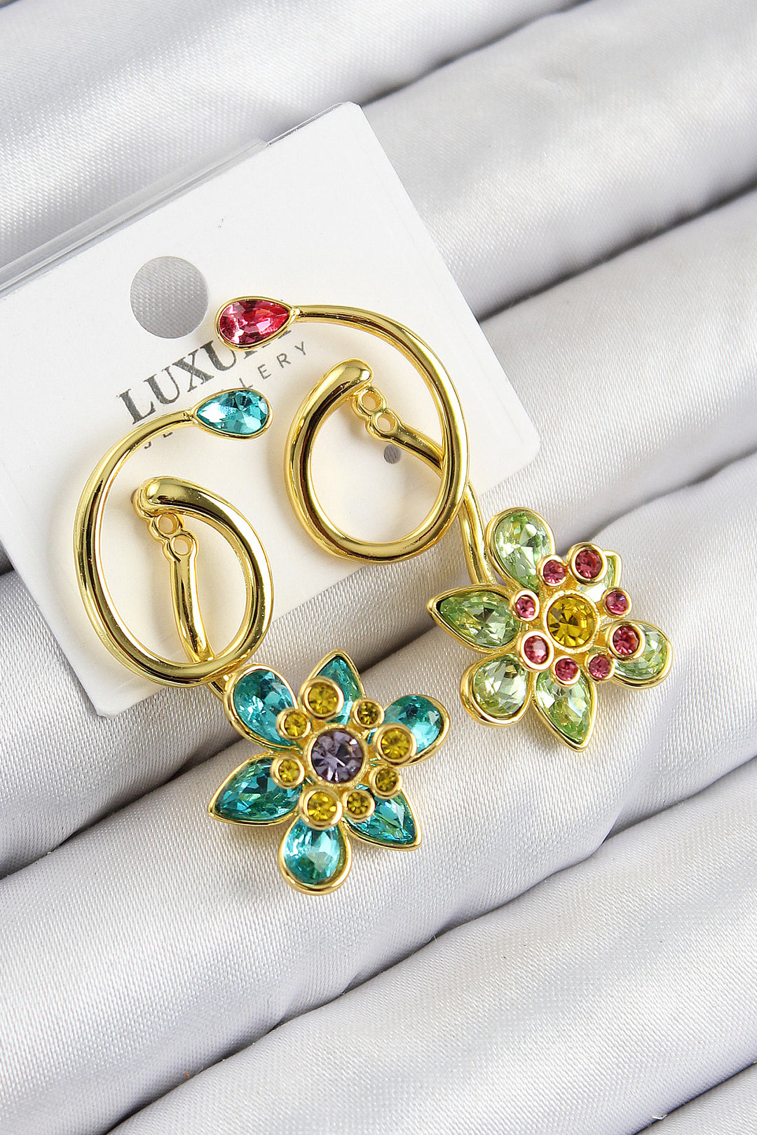 EBJ VIP Gold Color Women's Earrings with Rice Zircon Stone Flower Design - Darwin