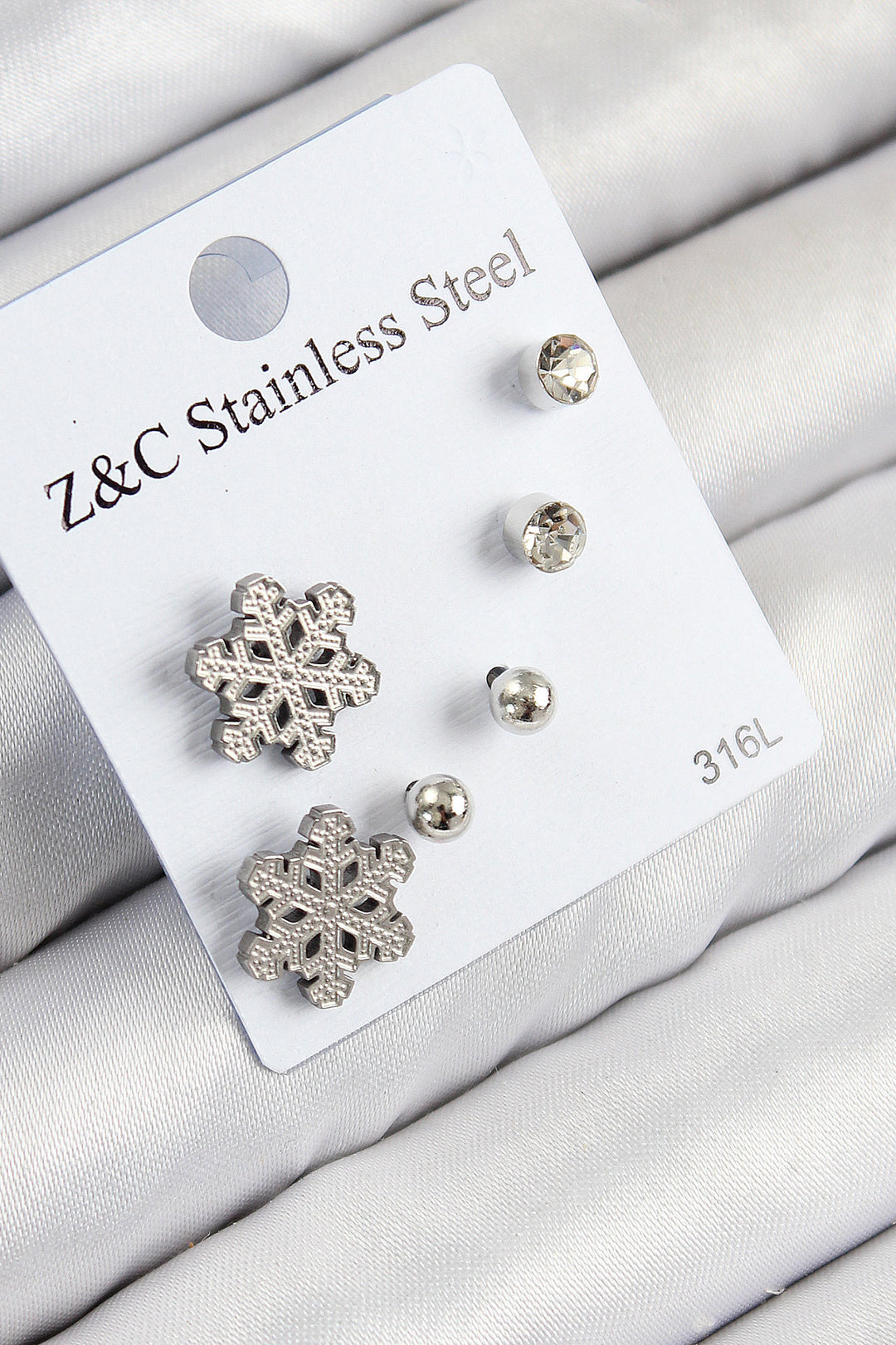 EBJ 316L Stainless Steel Zircon Stone Snowflake Model Silver Color Women's Set Earrings - Bedford