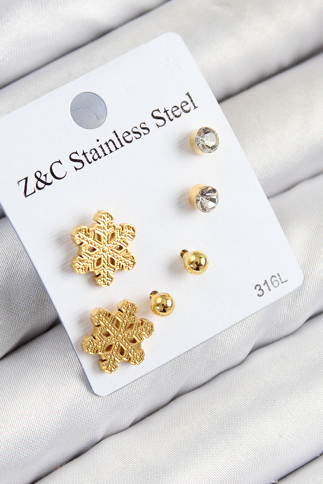 EBJ 316L Steel Zircon Stone Snowflake Model Gold Color Women's Set Earrings - Waltham