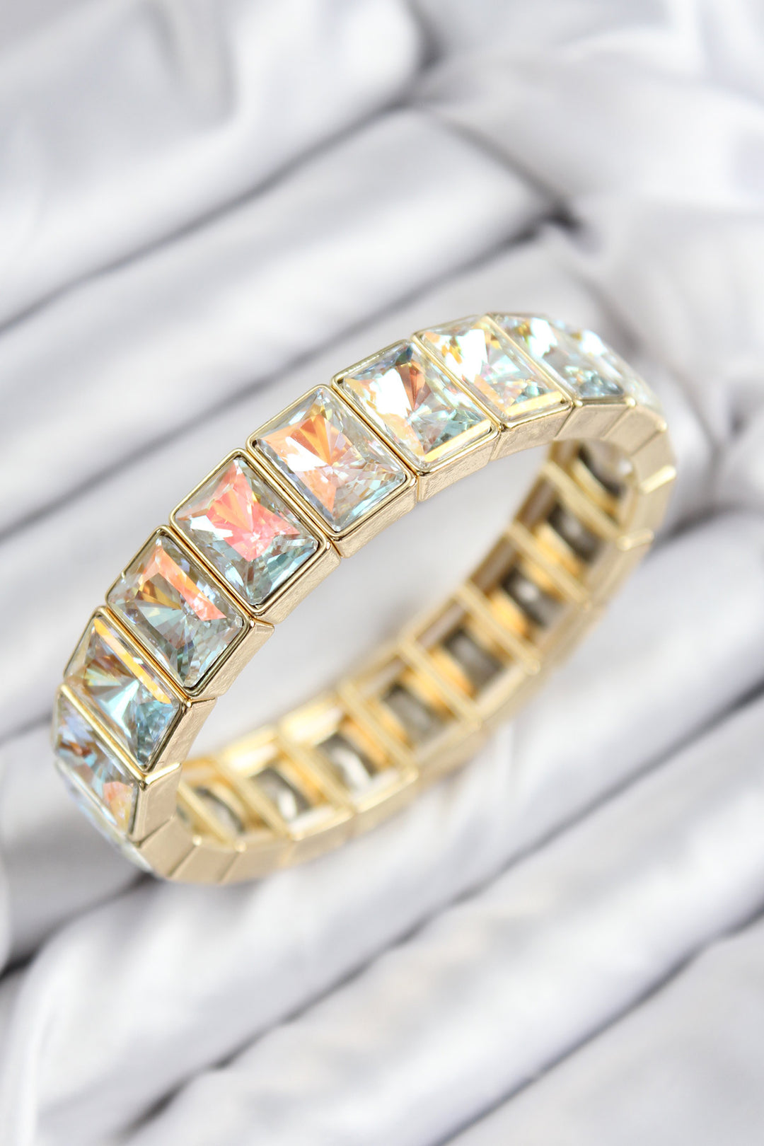 EBJ Rectangular Gold Color Elastic Bracelet with Rice Zircon Stone for Women - Empalme