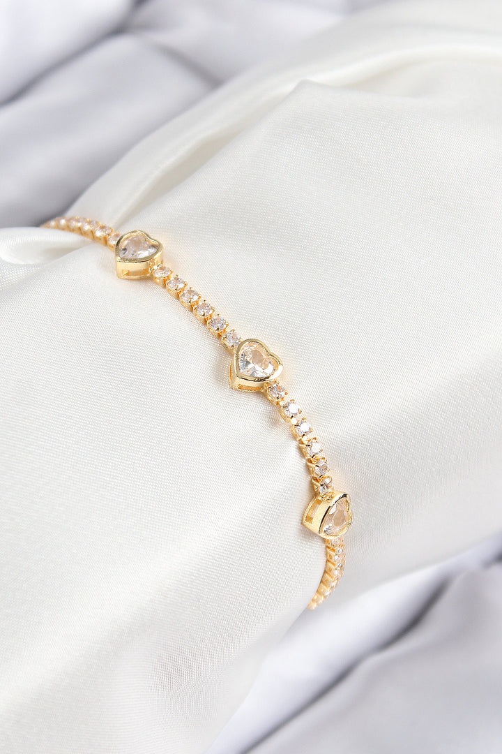 EBJ Rice Zircon Stone Lined Heart Model Gold Color Women's Bracelet - Houghton le Spring