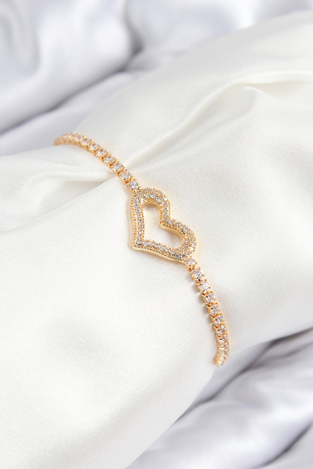 EBJ Rice Zircon Stone Heart Model Silver Color Elevator Women's Bracelet - Maroúsi