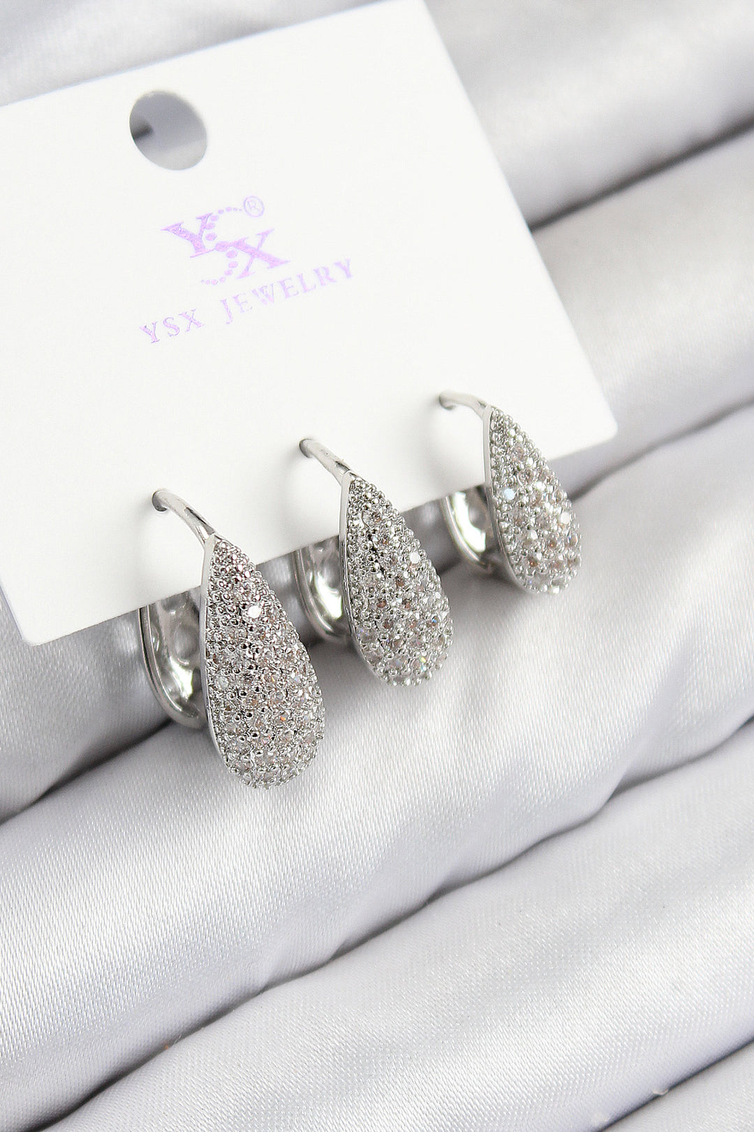EBJ Rice Zircon Stone 3-Piece Drop Model Silver Color Women's Earrings - Vendrell