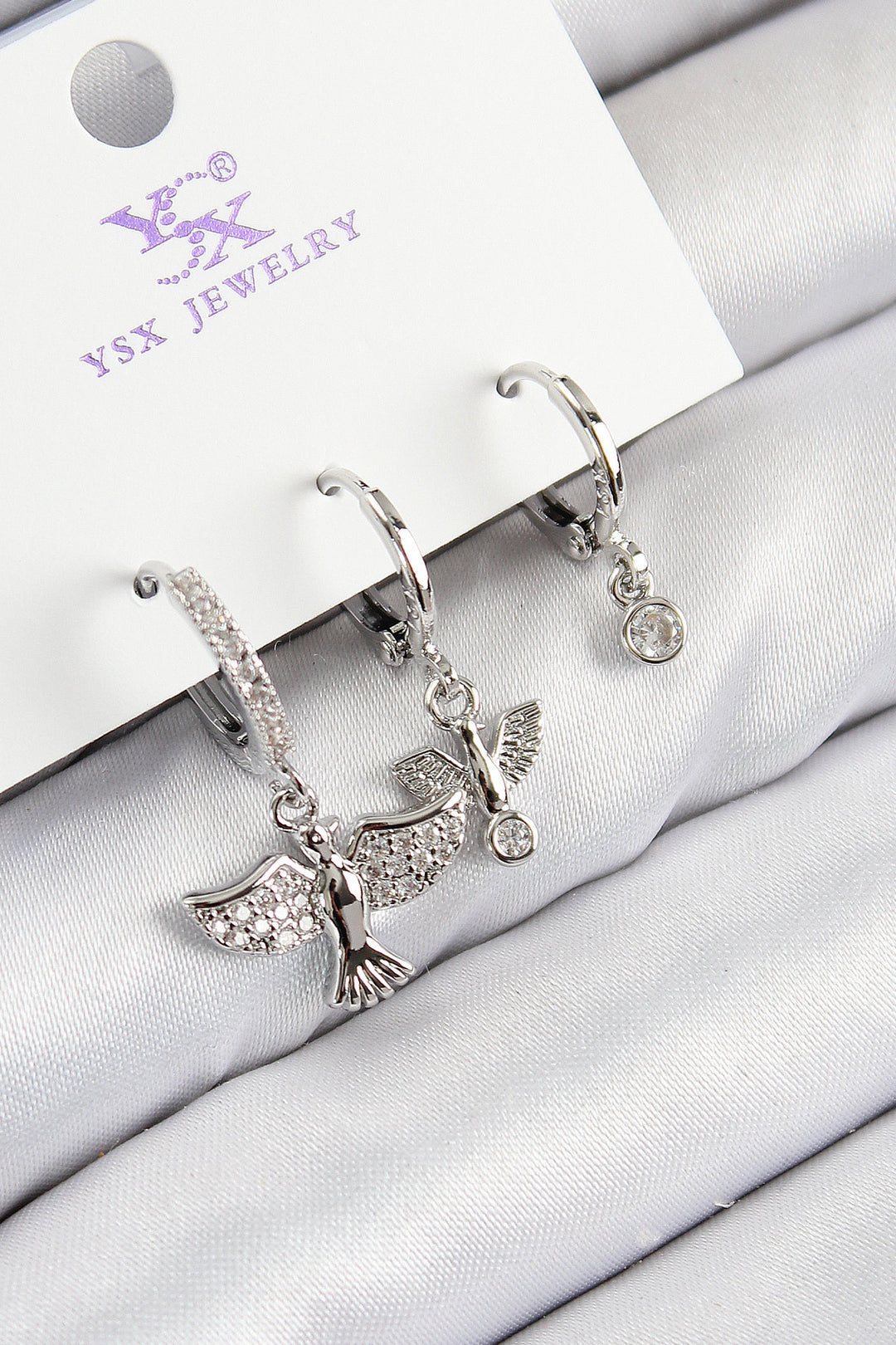 EBJ Rice Zircon Stone 3-Piece Bird Model Silver Color Women's Earring - Mackay