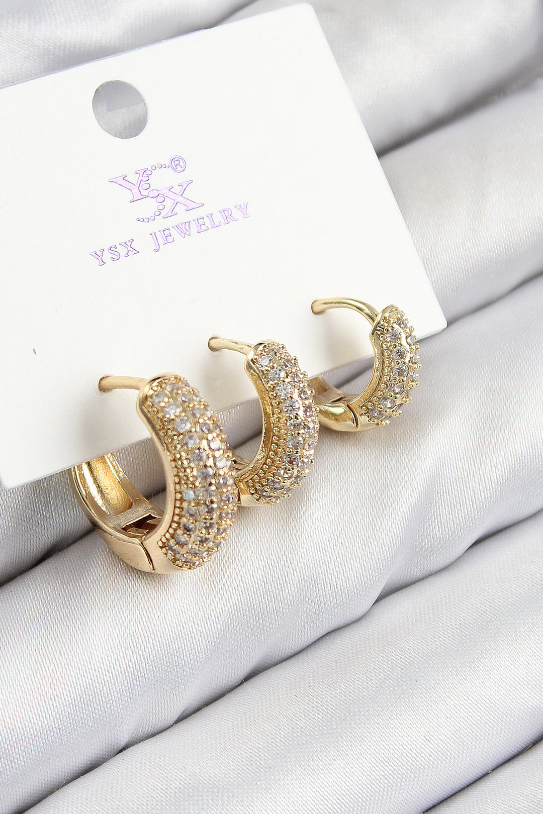EBJ Rice Zircon Stone 3-Piece Ring Model Gold Color Women's Earring - Saint-Étienne