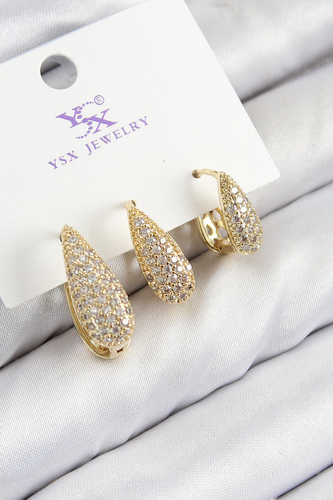 EBJ Rice Zircon Stone 3-Piece Drop Model Gold Color Women's Earrings - Mount Vernon