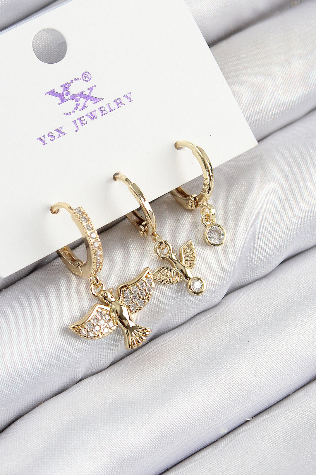 EBJ Rice Zircon Stone 3-Piece Bird Model Gold Color Women's Earring - Calpulalpan