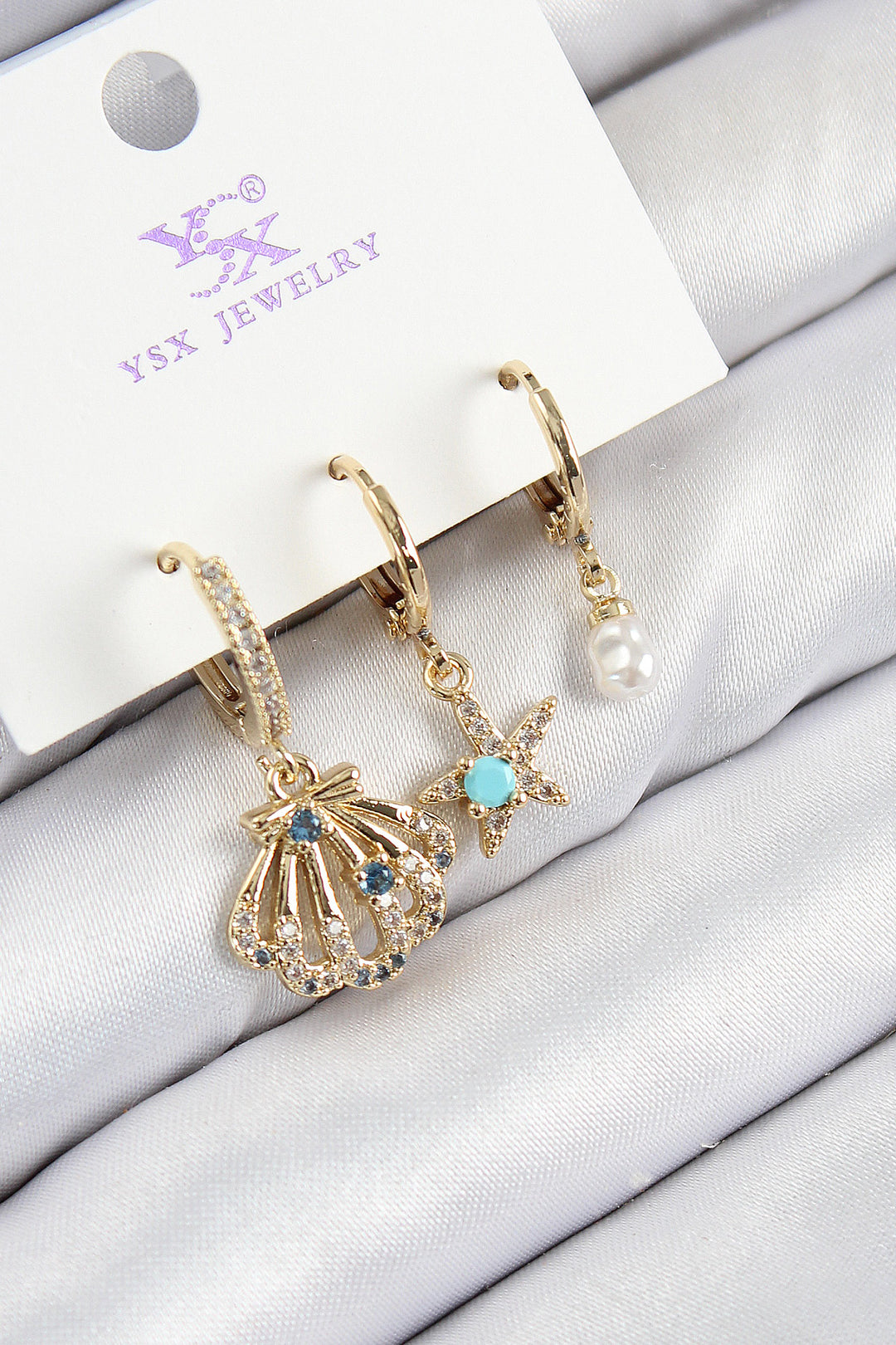 EBJ Rice Zircon Stone 3-Piece Oyster and Star Model Gold Color Women's Earrings - Spokane Valley