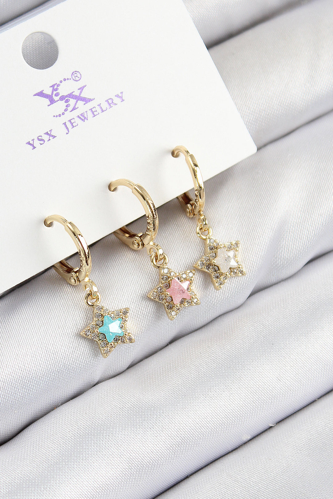 EBJ Rice Zircon Stone 3-Piece Colorful Star Model Gold Color Women's Earrings - Alba Iulia