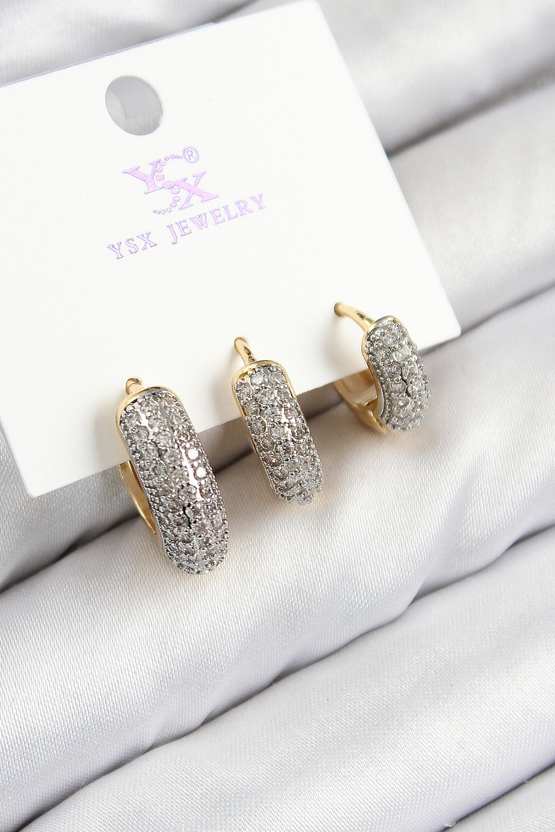 EBJ Rice Zircon Stone 3-Piece Ring Model Gold and Silver Color Women's Earring - Port Huron