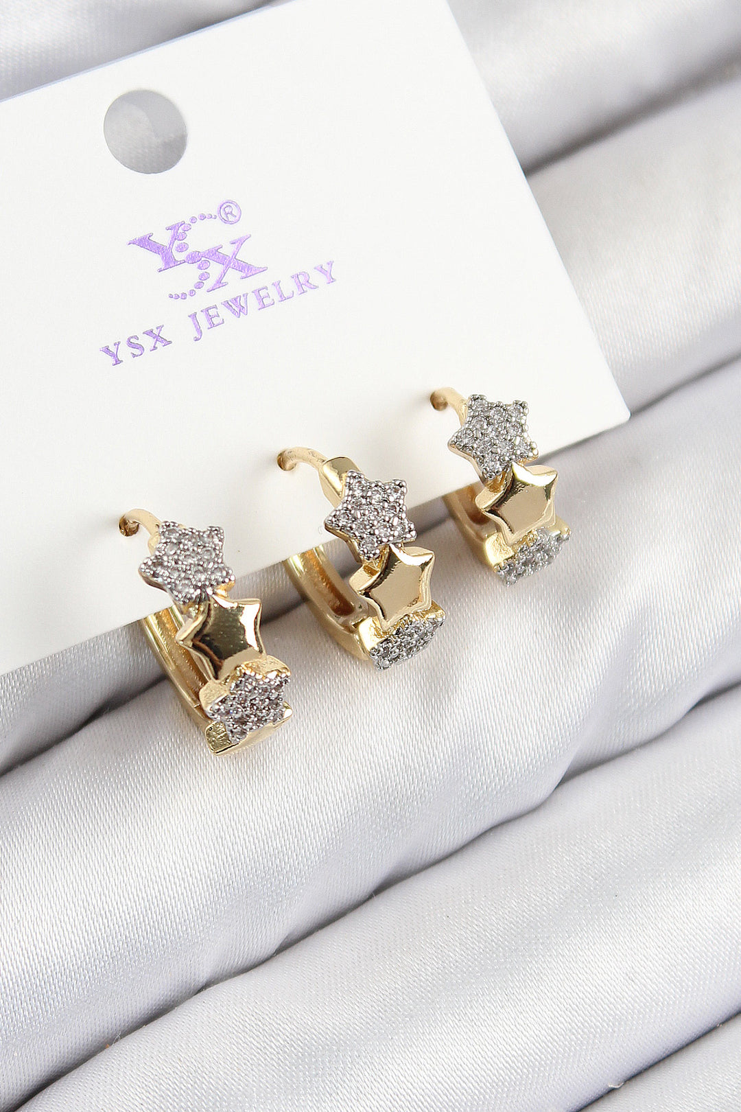 EBJ Rice Zircon Stone 3-Piece Ring Star Model Gold and Silver Color Women's Earring - Sherbrooke