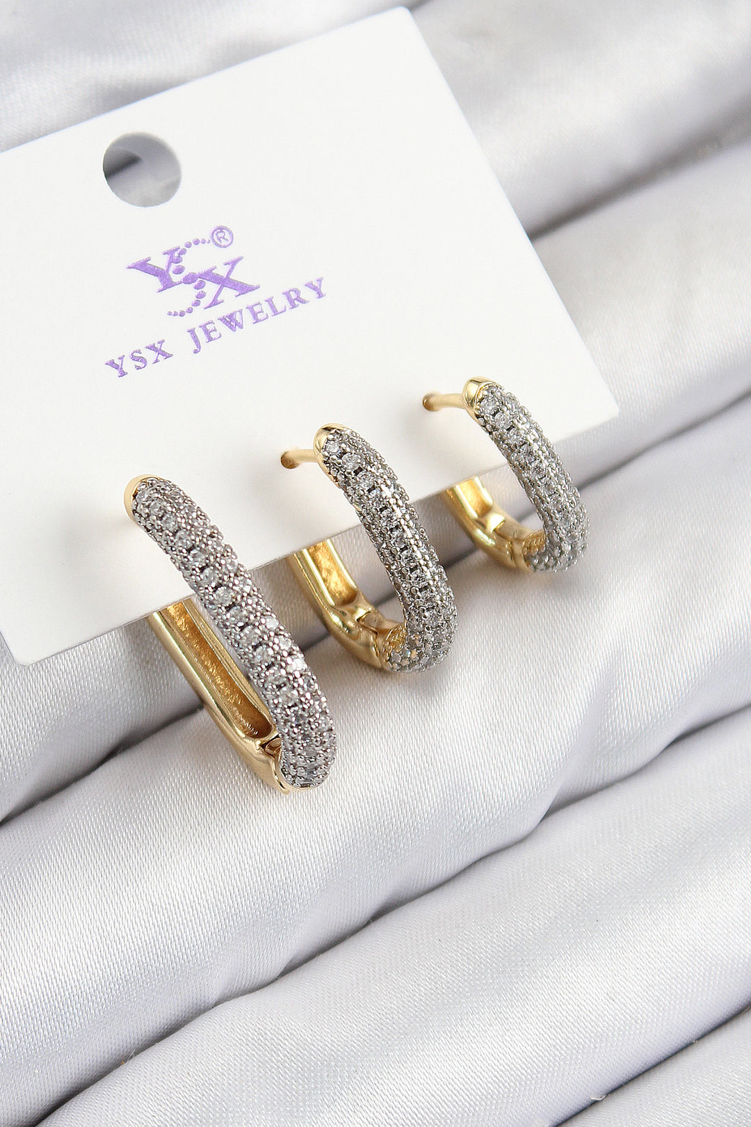 EBJ Rice Zircon Stone 3-Piece Oval Rectangle Model Gold and Silver Color Women's Earrings - Halle
