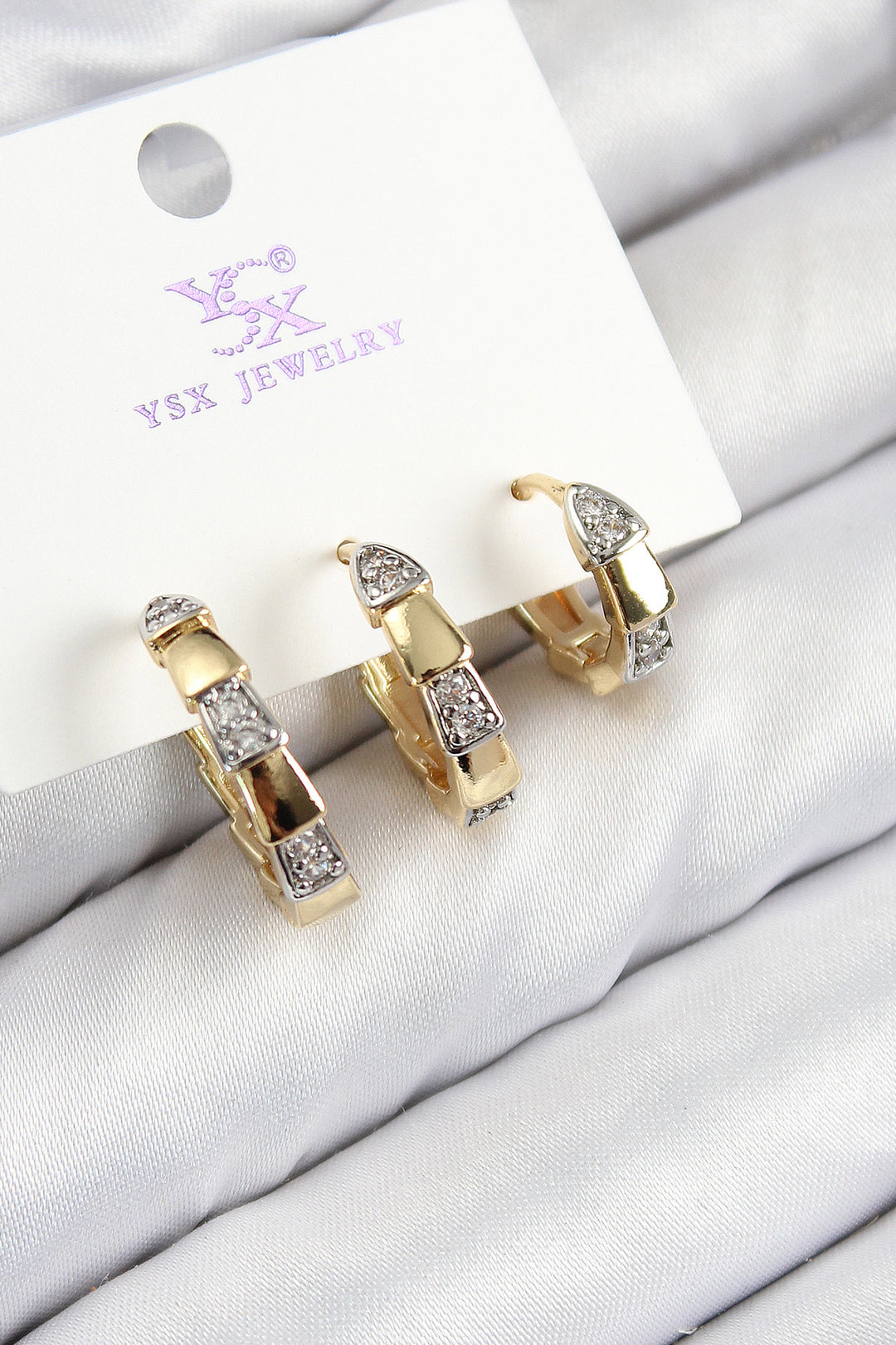 EBJ Rice Zircon Stone 3-Piece Ring Model Gold and Silver Color Women's Earrings - Axochiapan