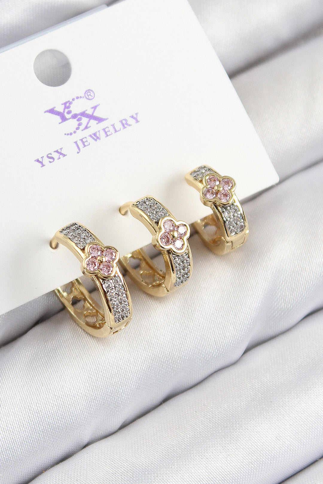 EBJ Rice Zircon Stone 3-Piece Clover Model Gold and Silver Color Women's Earrings - Tuxtepec