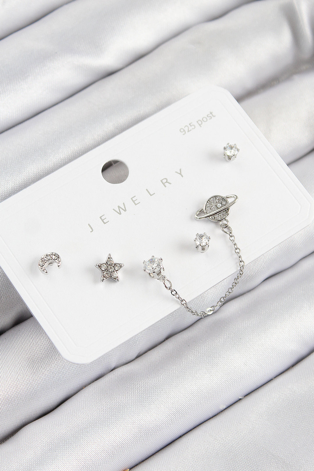 EBJ Rice Zircon Stone Star and Planet Model Silver Color 925 Sterling Silver Nail Women Earring Set - Boca del Rio