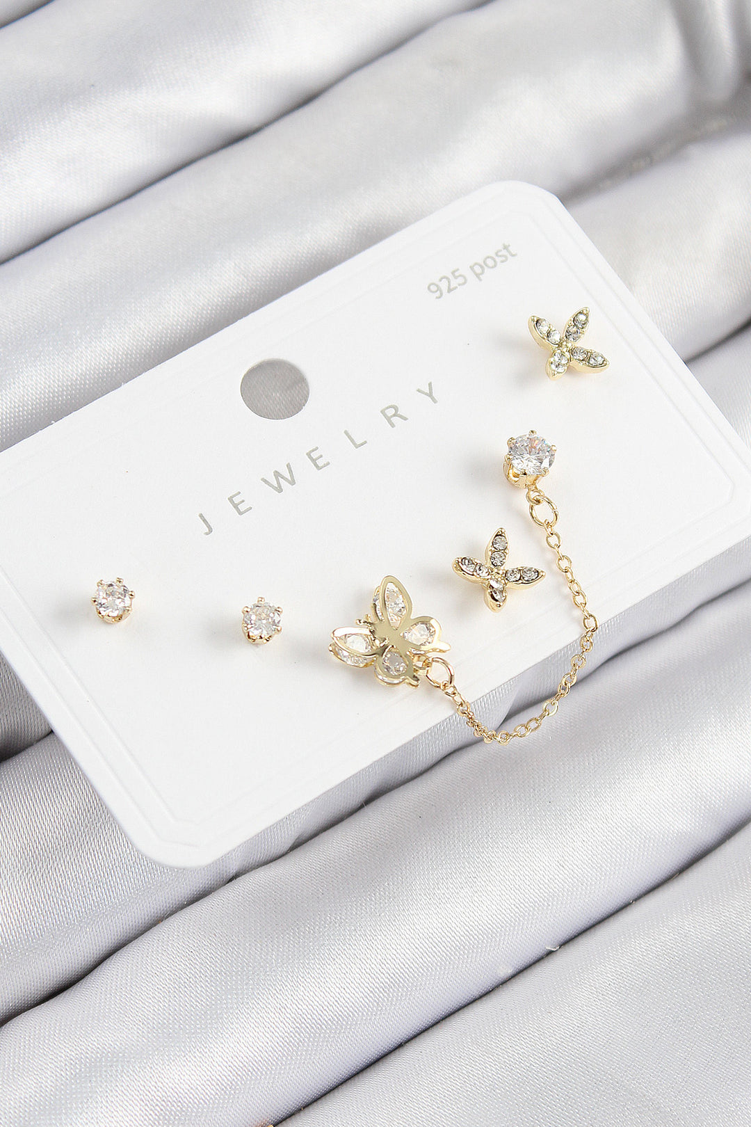 EBJ Rice Zircon Stone Butterfly Model Gold Color 925 Sterling Silver Nail Women Earring Set - San Antonio