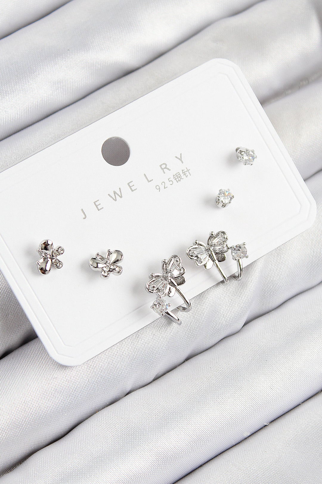EBJ Rice Zircon Stone Butterfly Model Silver Color 925 Sterling Silver Nail Women Earring Set - Brookline