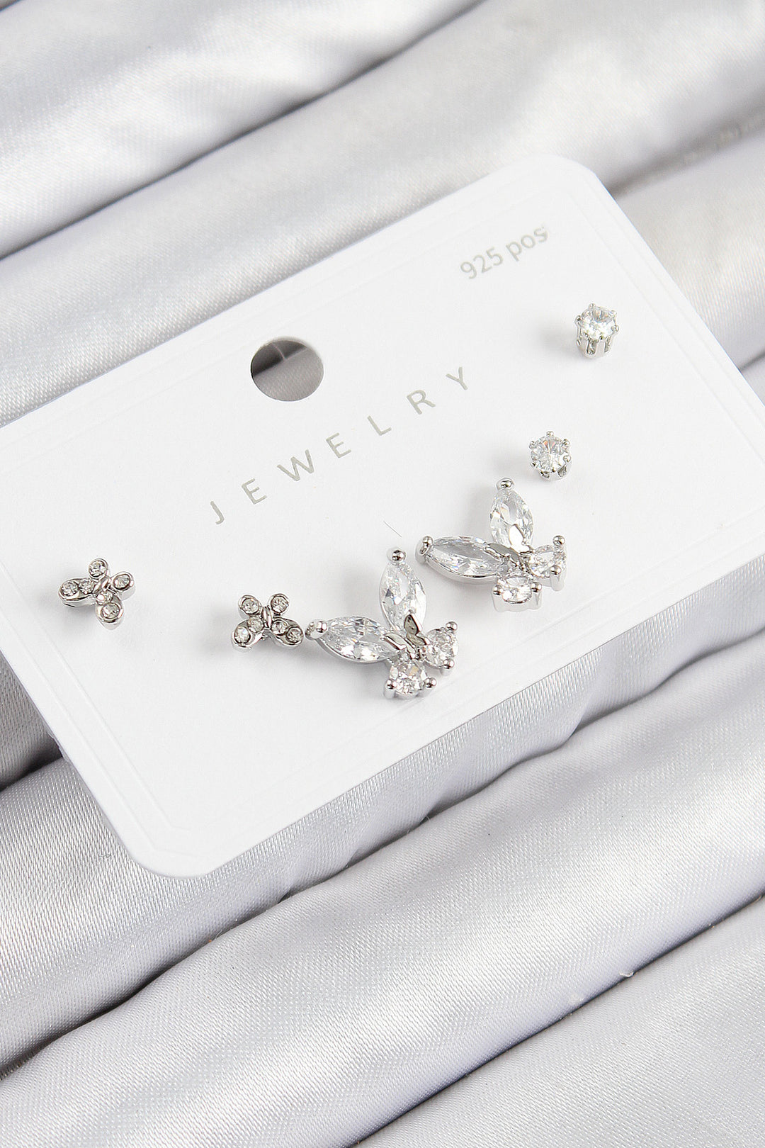 EBJ Rice Zircon Stone Butterfly Model Silver Color 925 Sterling Silver Nail Women Earring Set - Móstoles