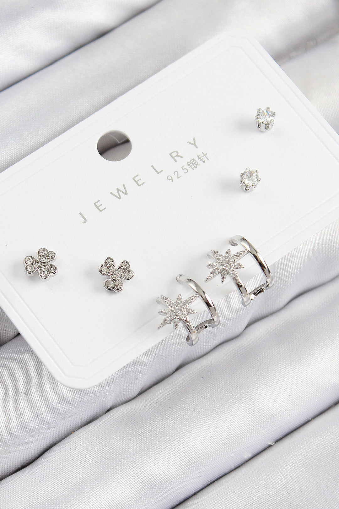 EBJ Rice Zircon Stone Polaris Model Silver Color 925 Sterling Silver Nail Women Earring Set - Northampton