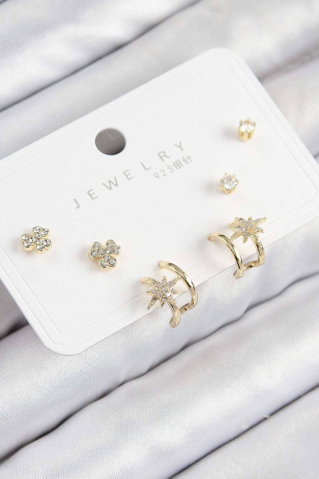 EBJ Rice Zircon Stone Polaris Model Gold Color 925 Sterling Silver Nail Women Earring Set - Halton Hills