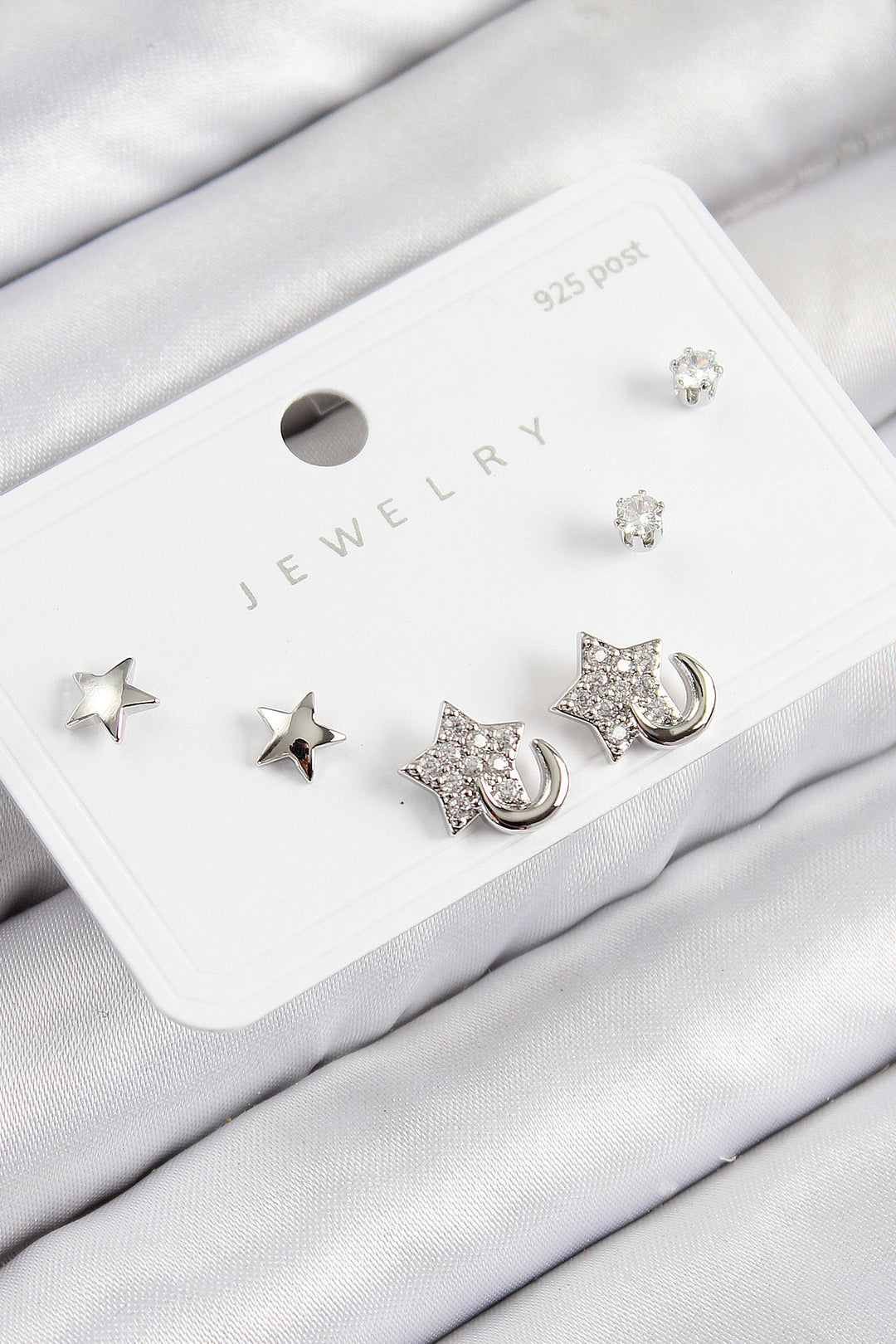 EBJ Rice Zircon Stone Star Model Silver Color 925 Sterling Silver Nail Women Earring Set - Chicoutimi