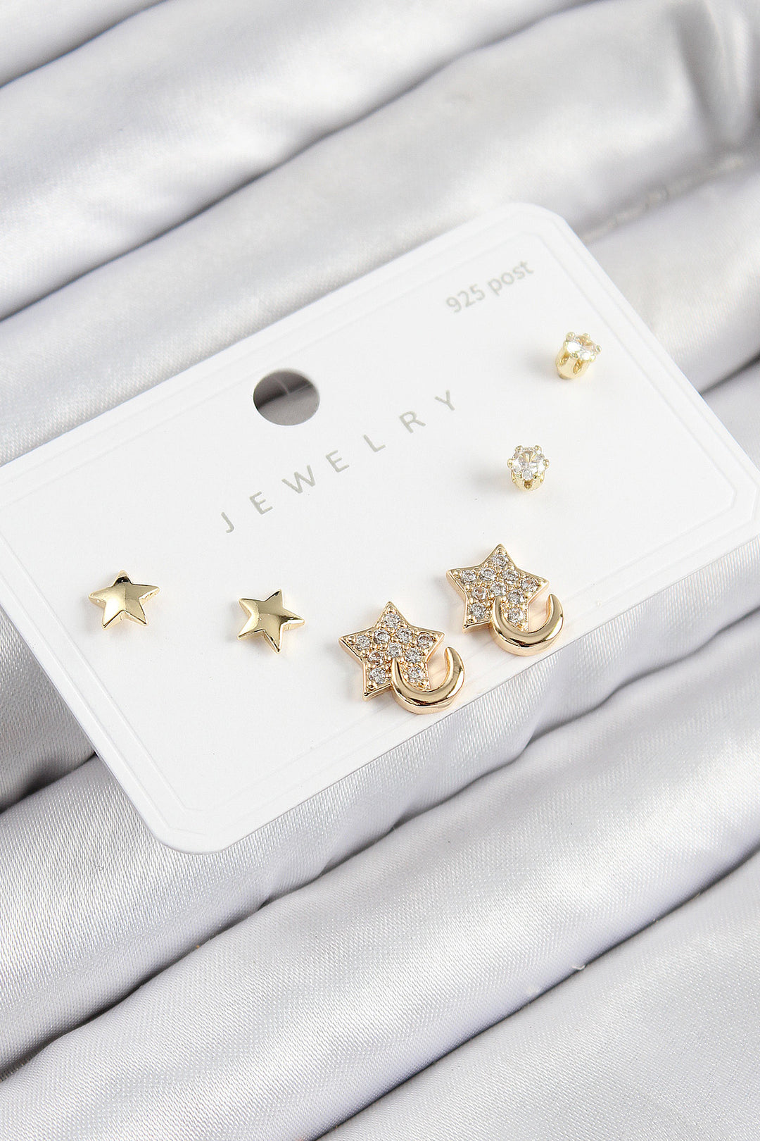 EBJ Rice Zircon Stone Star Model Gold Color 925 Sterling Silver Nail Women Earring Set - Oswego