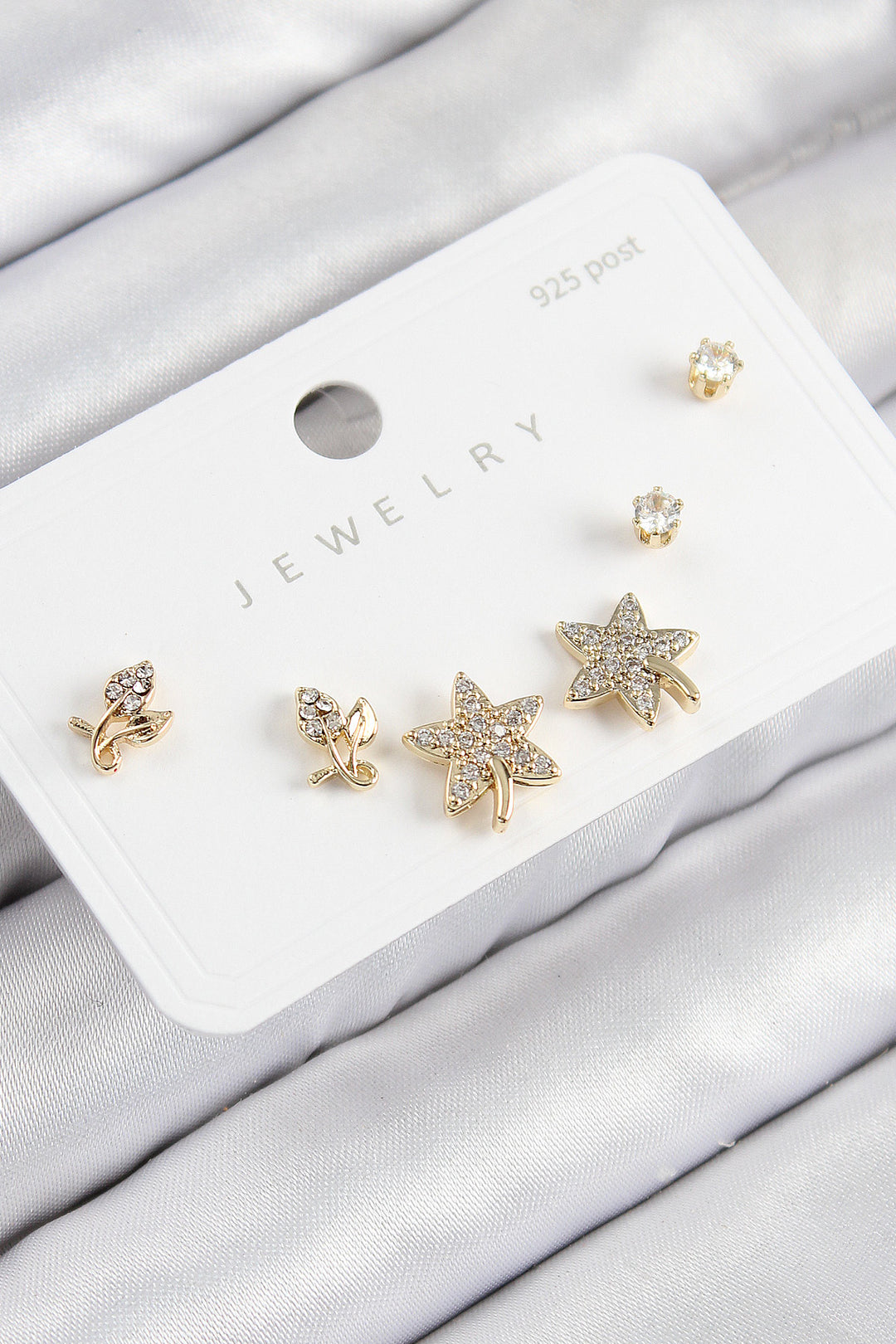 EBJ Rice Zircon Stone Star and Rose Model Gold Color 925 Sterling Silver Nail Women Earring Set - Kirkland