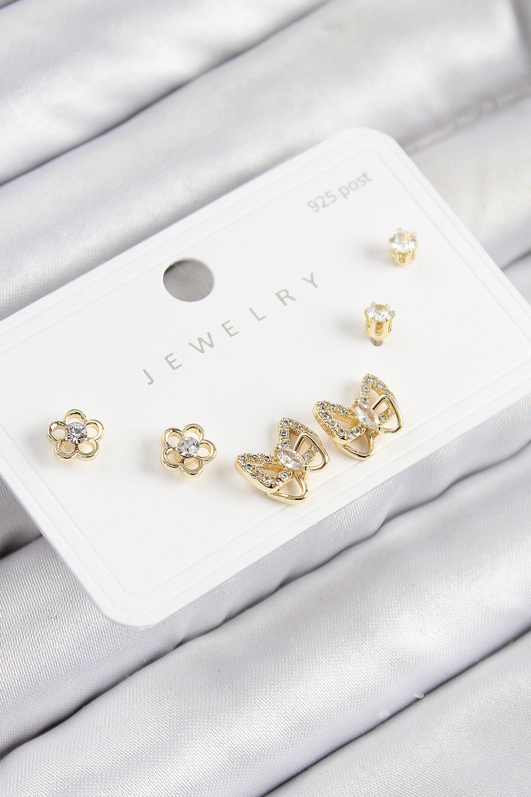EBJ Rice Zircon Stone Butterfly Model Gold Color 925 Sterling Silver Stud Women Earring Set - College Park