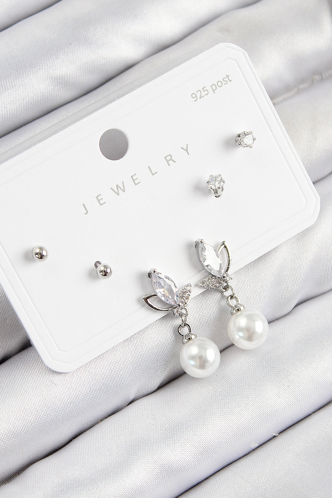 EBJ Rice Zircon Stone Pearl Dangle Drop Model Silver Color 925 Sterling Silver Nail Women Earring Set - Morgan Hill