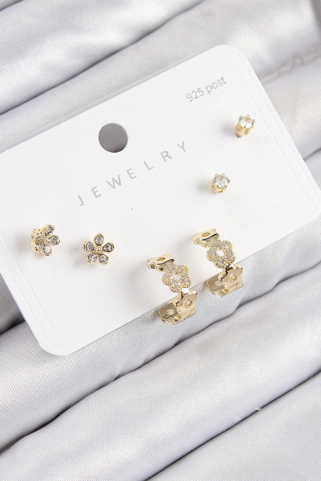 EBJ Rice Zircon Stone Ring Model Gold Color 925 Sterling Silver Nail Women Earring Set - Victoriaville