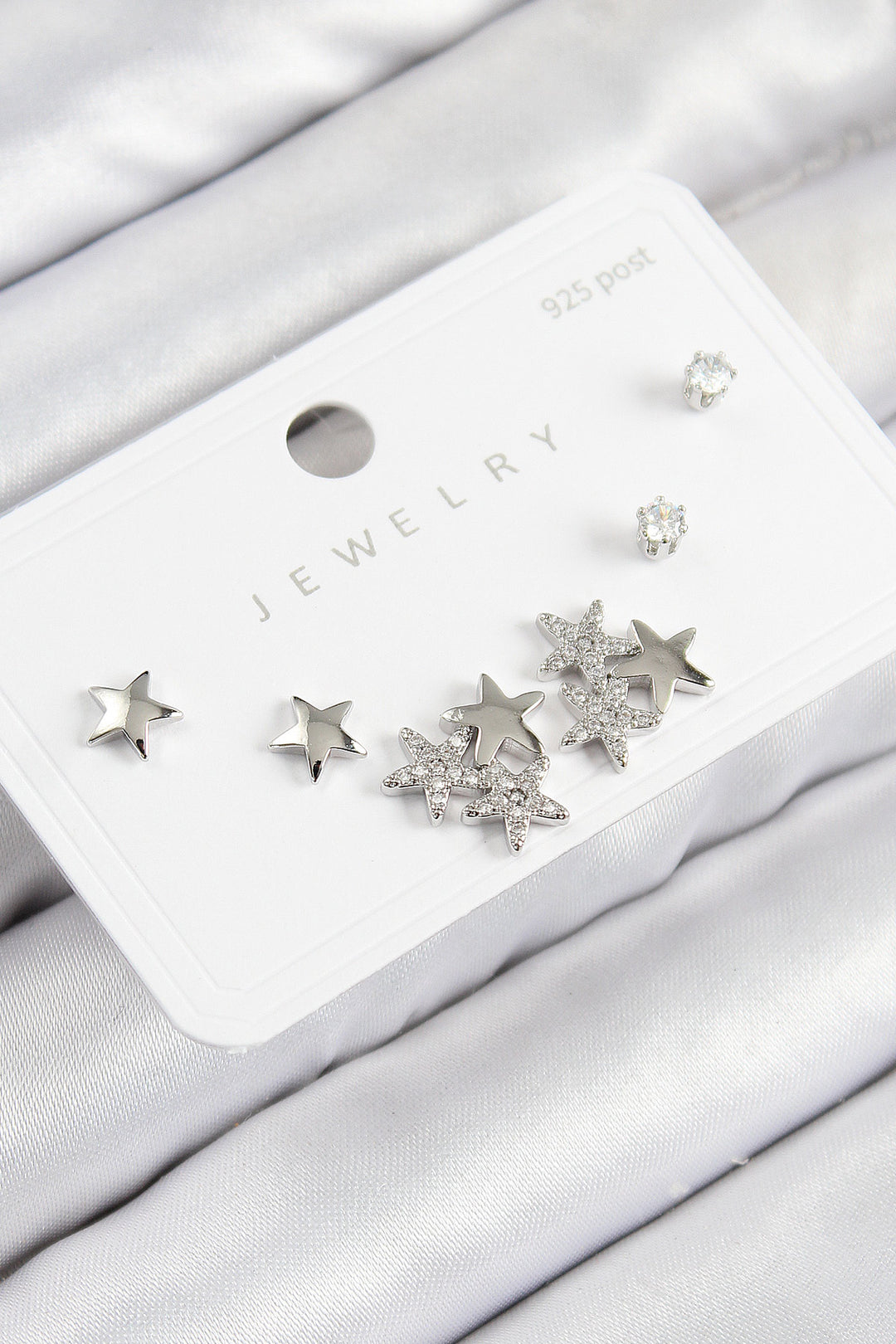 EBJ Rice Zircon Stone Star Model Silver Color 925 Sterling Silver Nail Women Earring Set - Bilhorod-Dnistrovskyi