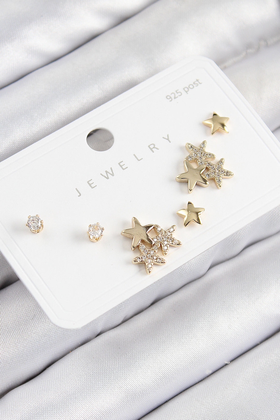 EBJ Rice Zircon Stone Star Model Gold Color 925 Sterling Silver Nail Women Earring Set - Carrollton