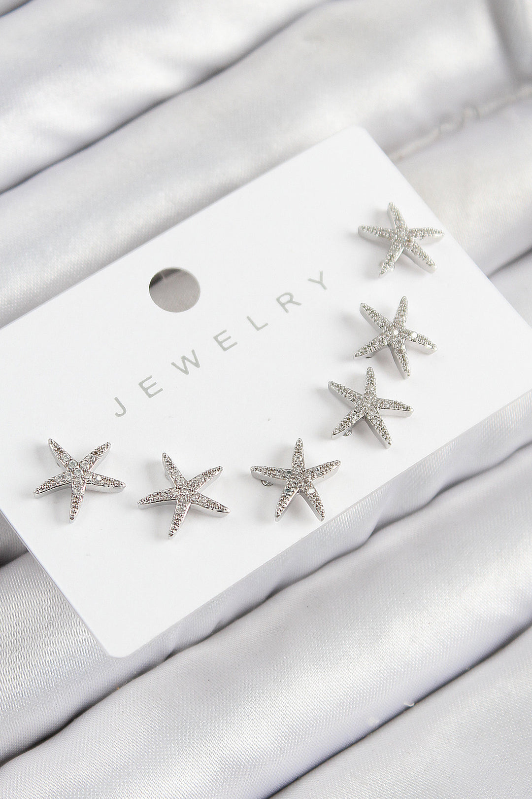 EBJ Rice Zircon Stone Starfish Model Silver Color 925 Sterling Silver Stud Women Earring Set - Chalco
