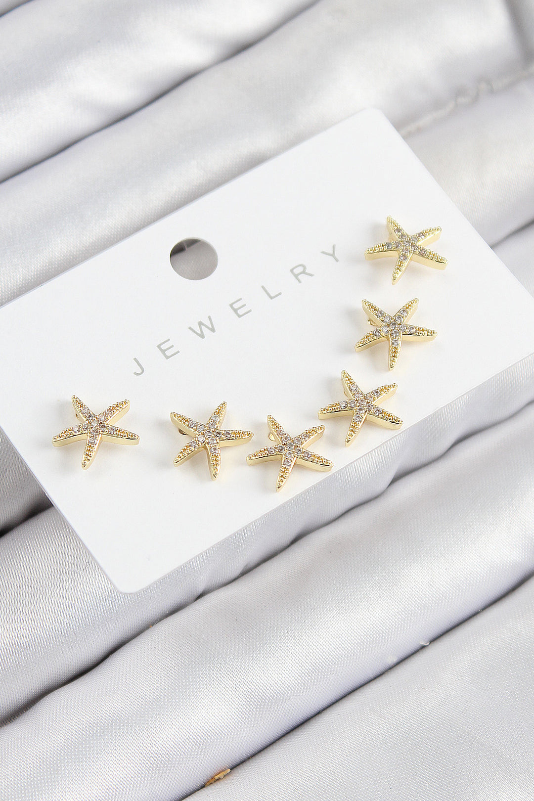 EBJ Rice Zircon Stone Starfish Model Gold Color 925 Sterling Silver Stud Women Earring Set - New Albany