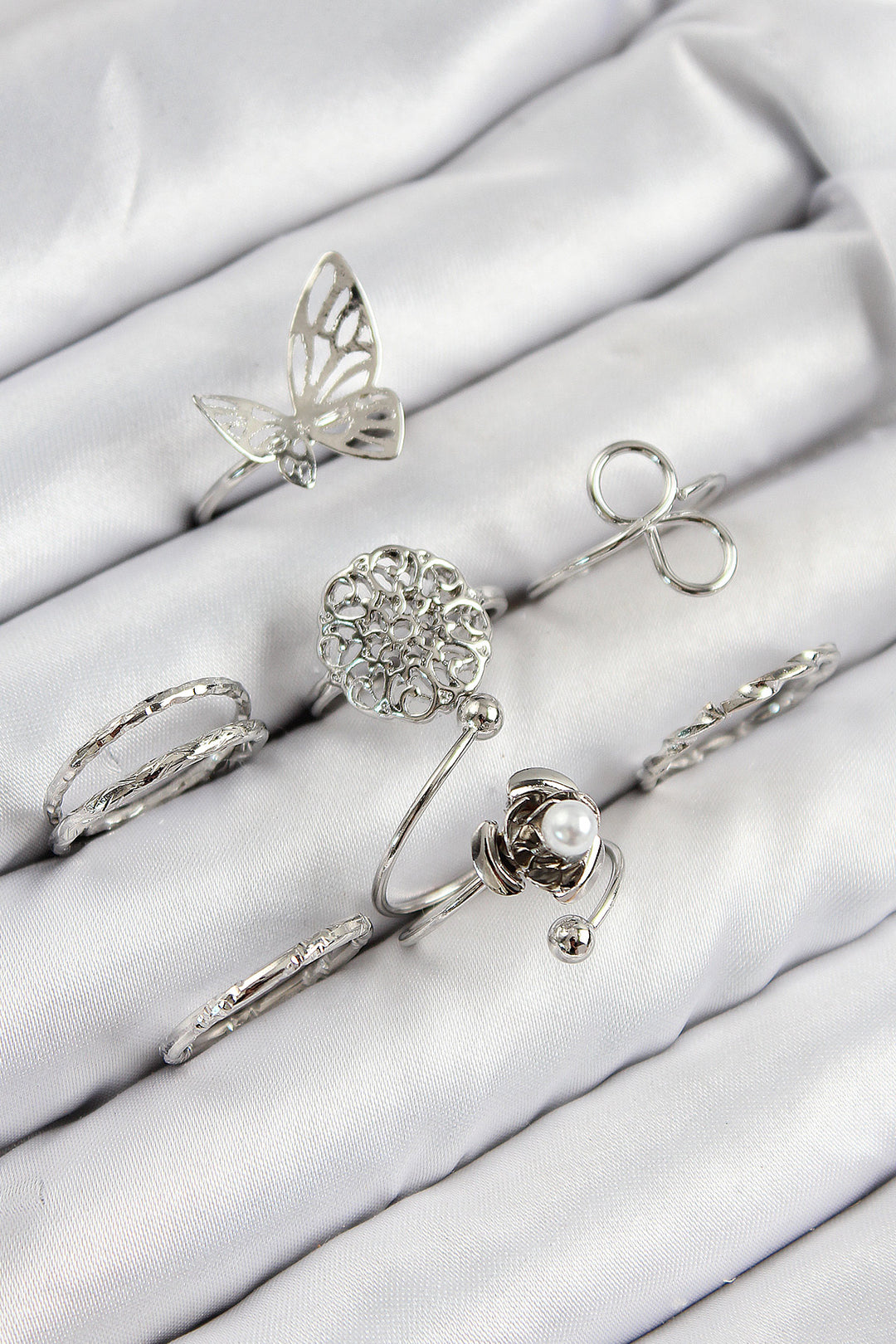 EBJ Rice Rose Butterfly Model Silver Color Women's Ring Set - Galloway