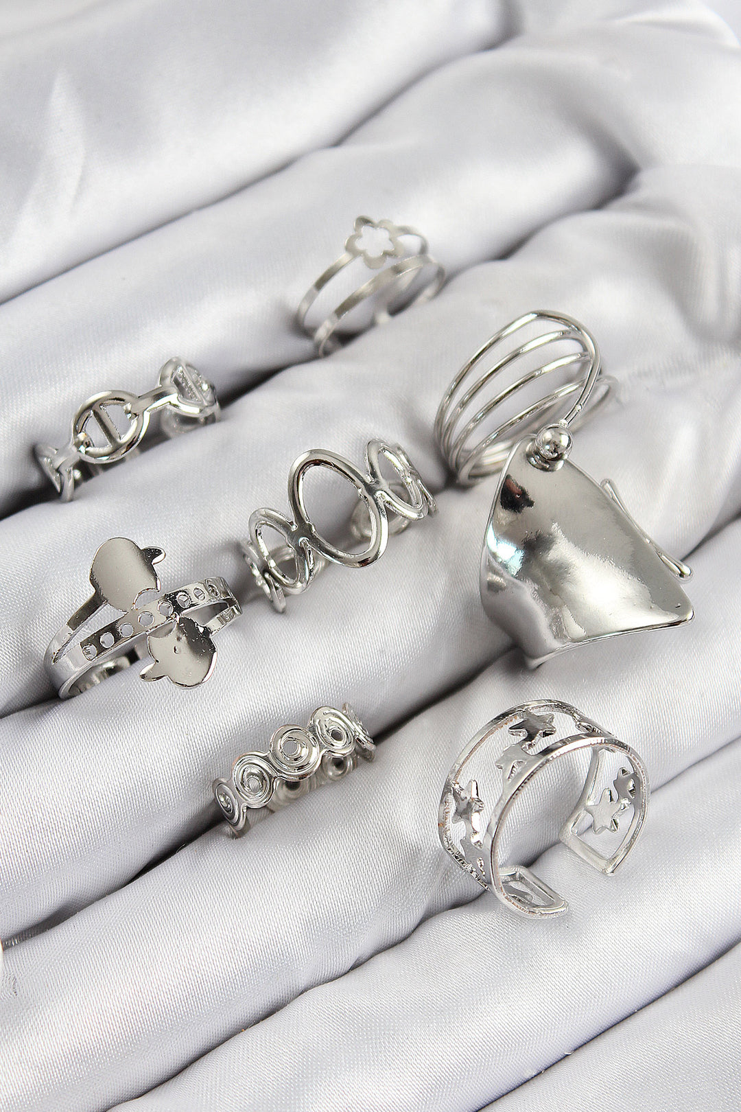 EBJ Rice Wrap and Star Pattern Silver Color Women's Ring Set - Longueuil