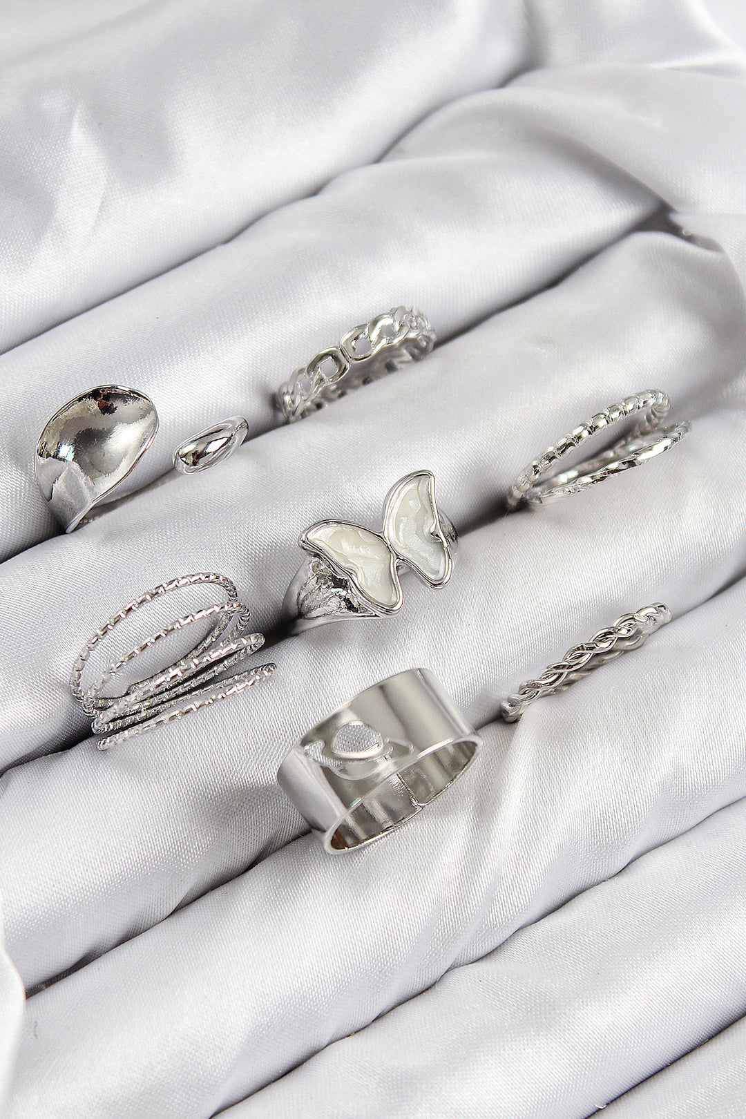 EBJ Rice Butterfly Model Silver Color Women's Ring Set - Heroica Matamoros
