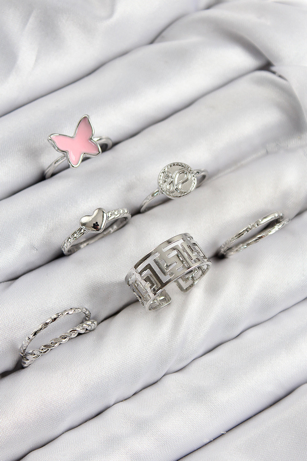 EBJ Rice Butterfly and Heart Model Silver Color Women's Ring Set - East Ham
