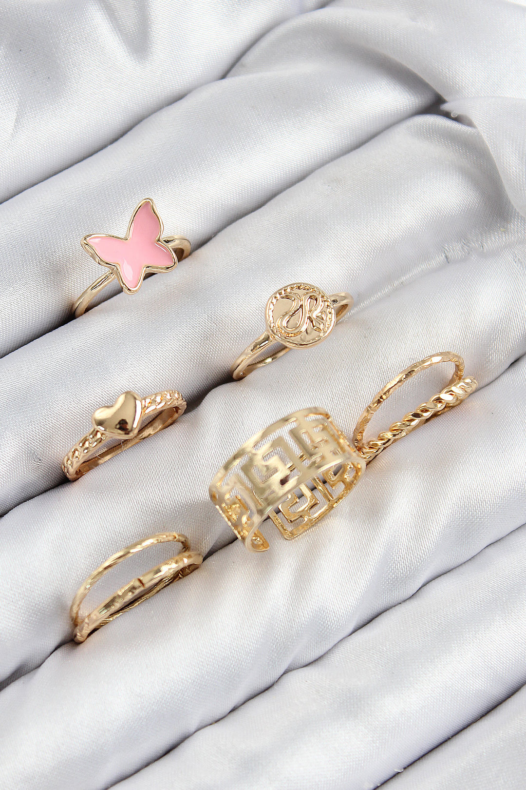 EBJ Rice Butterfly and Heart Model Gold Color Women's Ring Set - La Spezia
