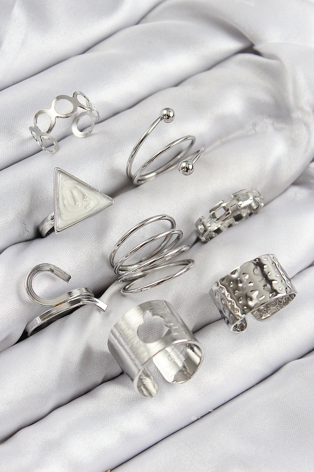 EBJ Rice Triangle Model Silver Color Women's Ring Set - South Whittier