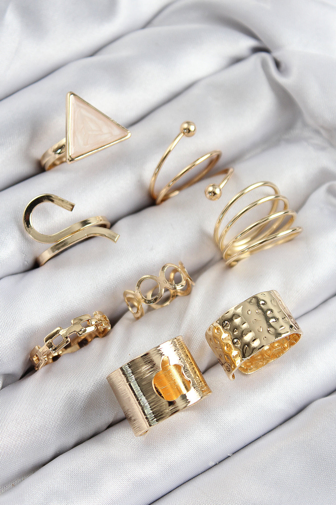 EBJ Rice Triangle Model Gold Color Women's Ring Set - Sahuarita