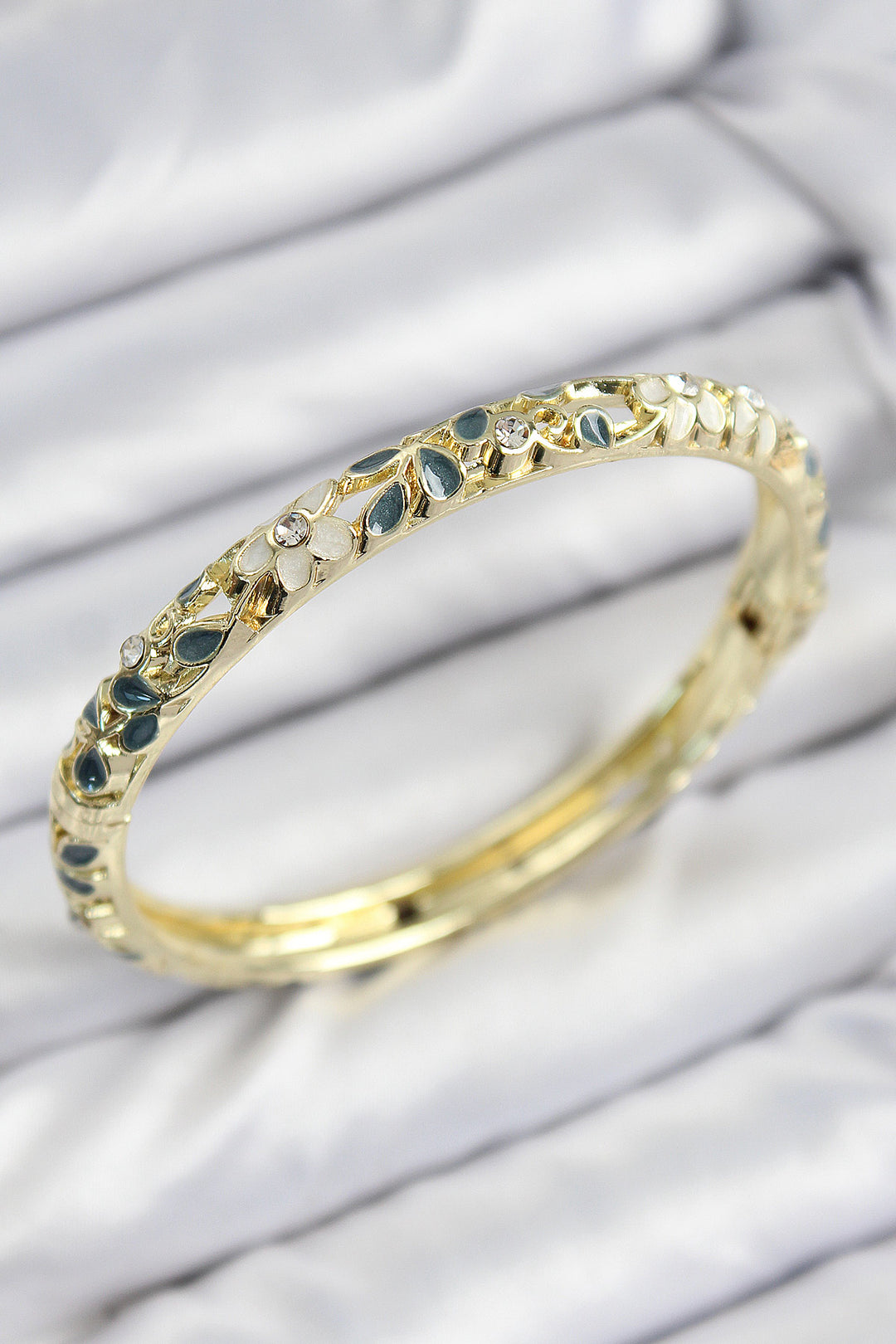 EBJ Mineli Rice Zircon Stone Green Cream Flower Motif Gold Women's Bracelet - Bad Homburg