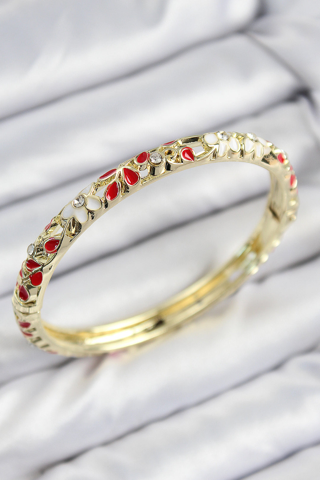 EBJ Gold Bracelet for Women with Red Flower Motif and Zircon Stones - Formigine