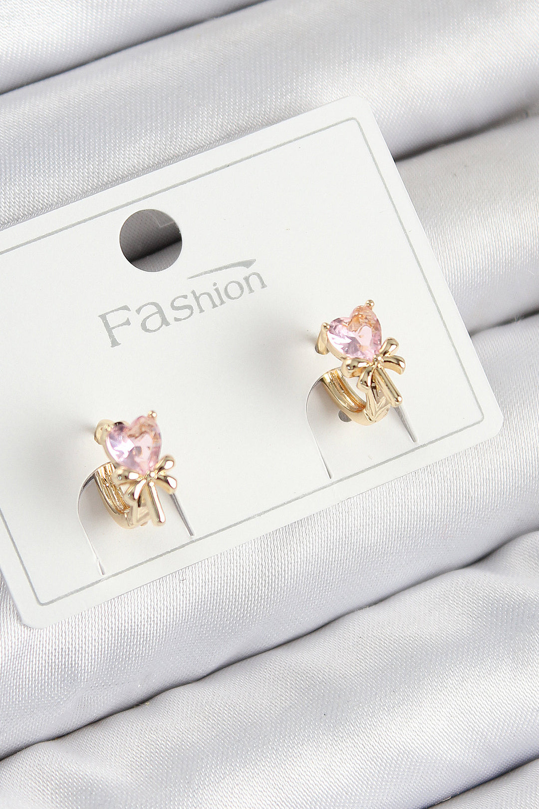 EBJ Rice Zircon Stone Bow Heart Model Gold Color Children's Earring - Fano